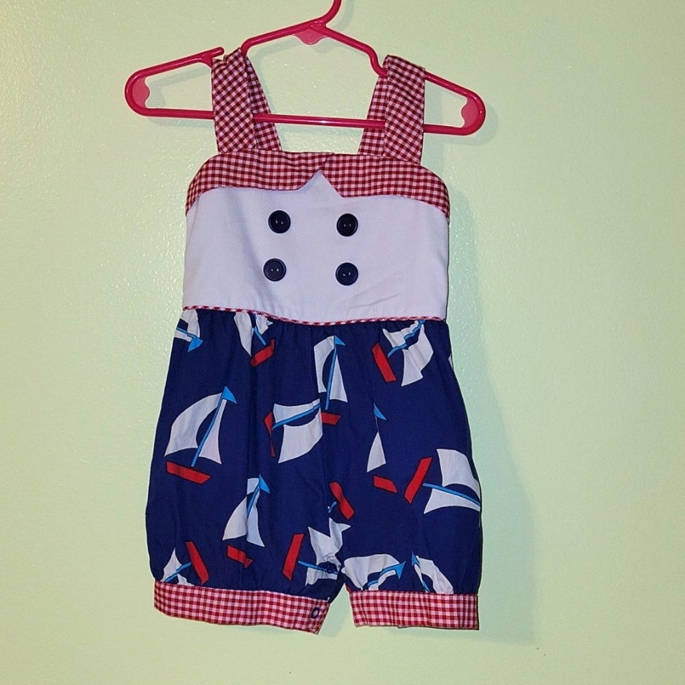 Kelly's Kids Summer Explorer Sailboat Romper, 2T